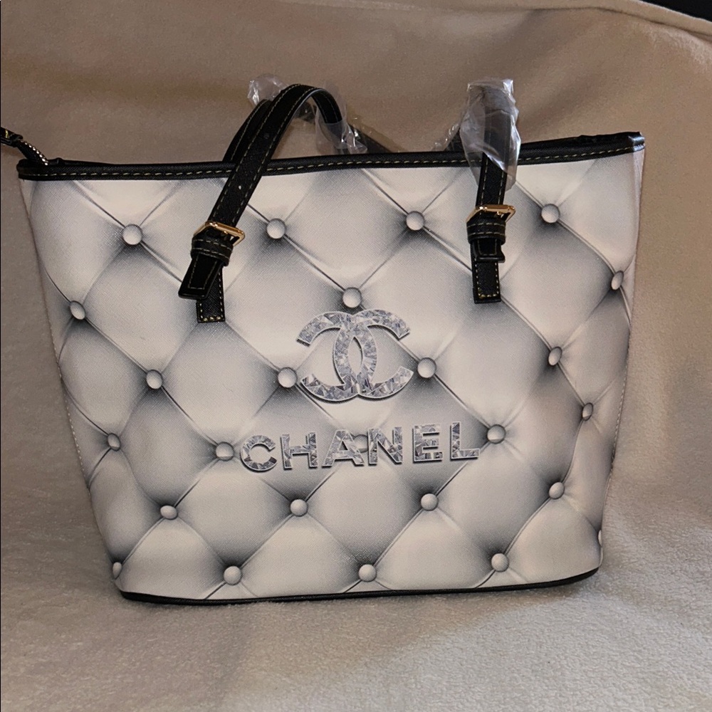 Faux Chanel Black and White Quilted Tote